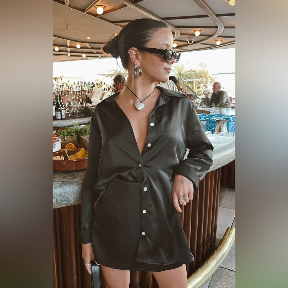 SHOW ME YOUR MUMU Smith Button Down In Black Luxe Satin - Picture 2 of 7